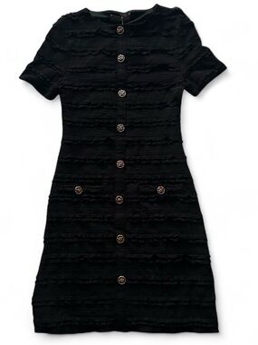 NWT Vera & Lucy Paris Black Ruffle Gold Button Mini Dress Small